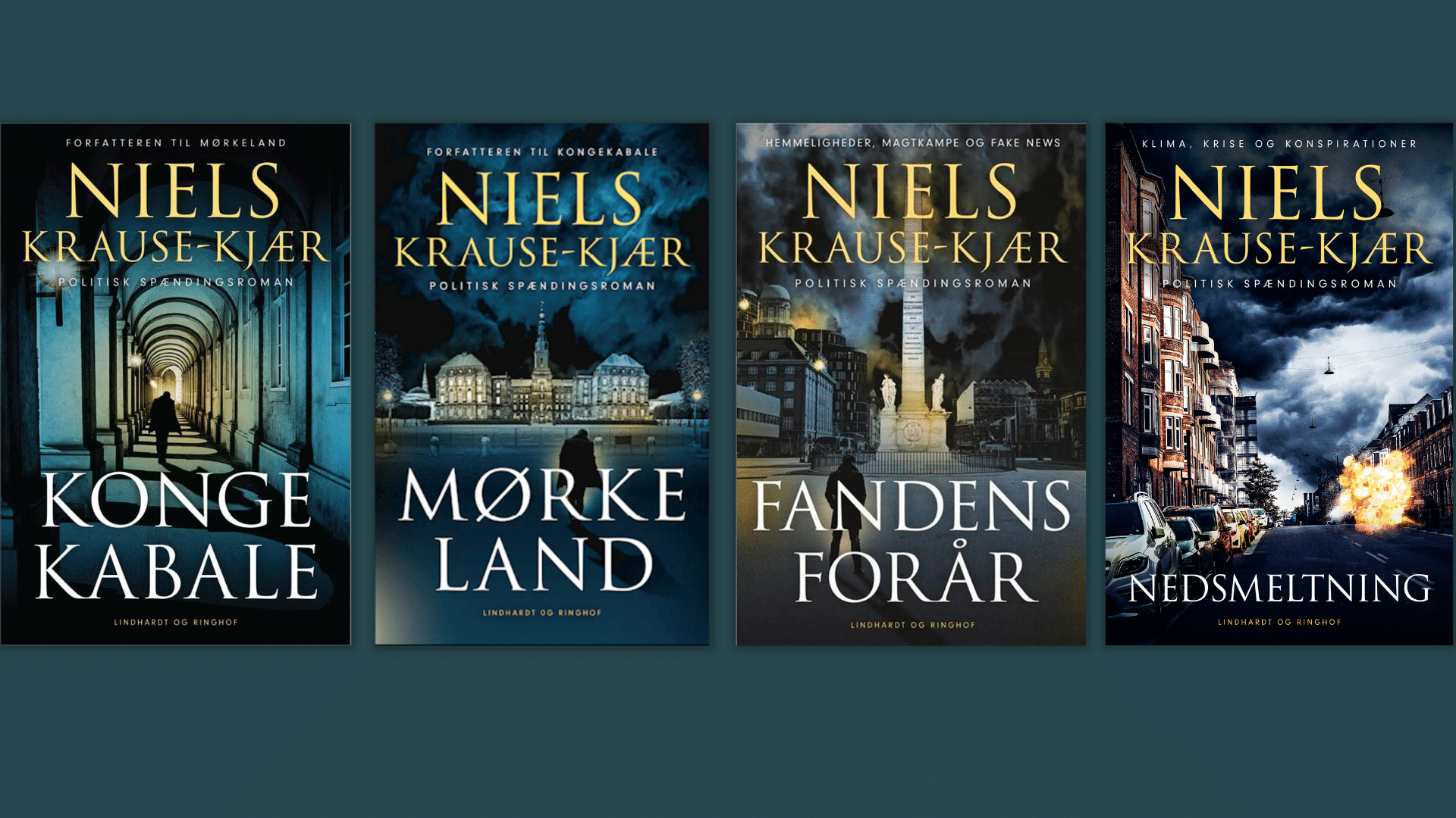 Niels krause-kjær serie, nedsmeltning, kongekabale, mørkeland, fandens forår